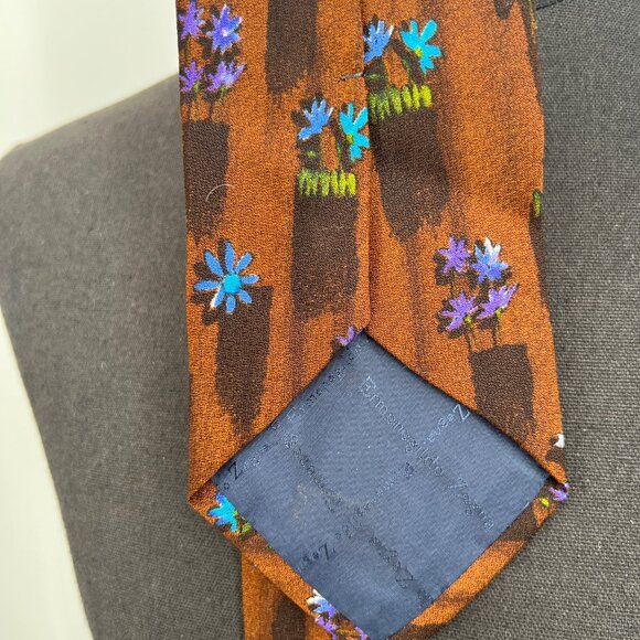 Ermenegildo Zegna 100% silk Tie Matte Brown Blue Floral Preppy Classic‎ GQ - Picture 5 of 9